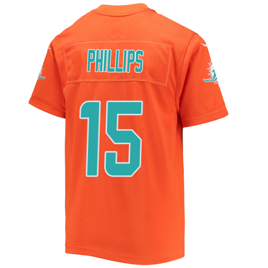 M.Dolphins #15 Jaelan Phillips Orange Stitched Player Vapor Game Football Jerseys