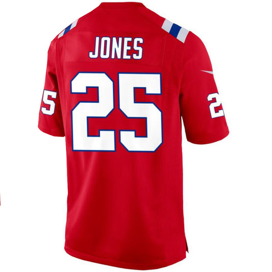 NE.Patriots #25 Marcus Jones Red Stitched Player Game Football Jerseys