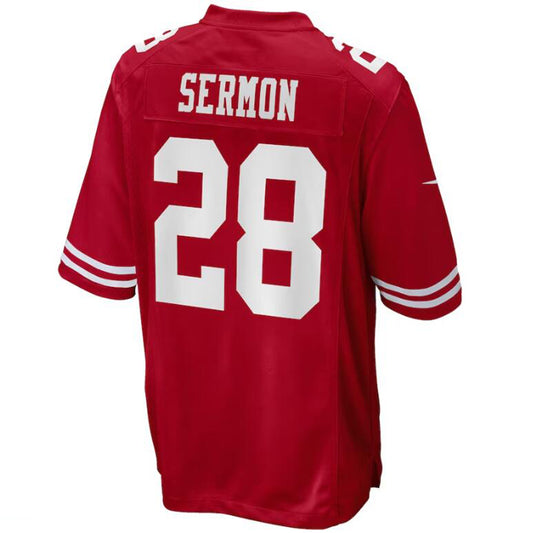 SF.49ers #28 Trey Sermon Scarlet 2021 Draft Pick Game American Football Jerseys