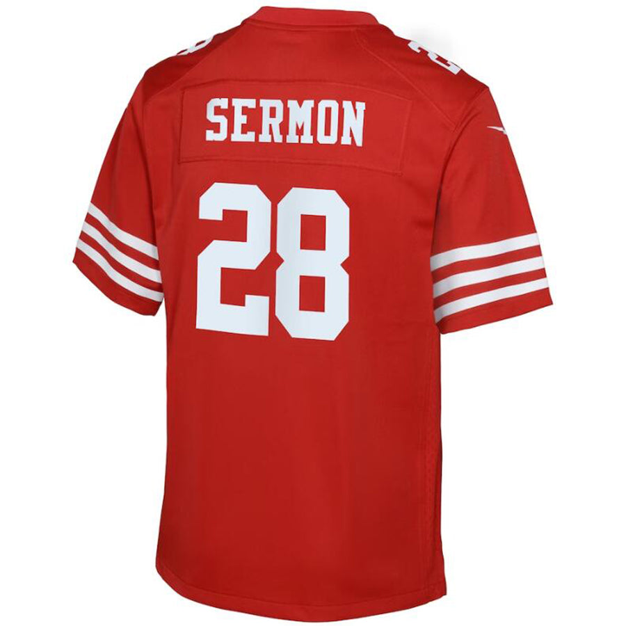 SF.49ers #28 Trey Sermon Red Player Jersey Vapor Game American Football Jerseys