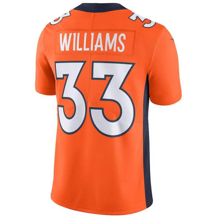 D.Broncos #33 Javonte Williams Orange Stitched Player Vapor Untouchable Limited Jerseys