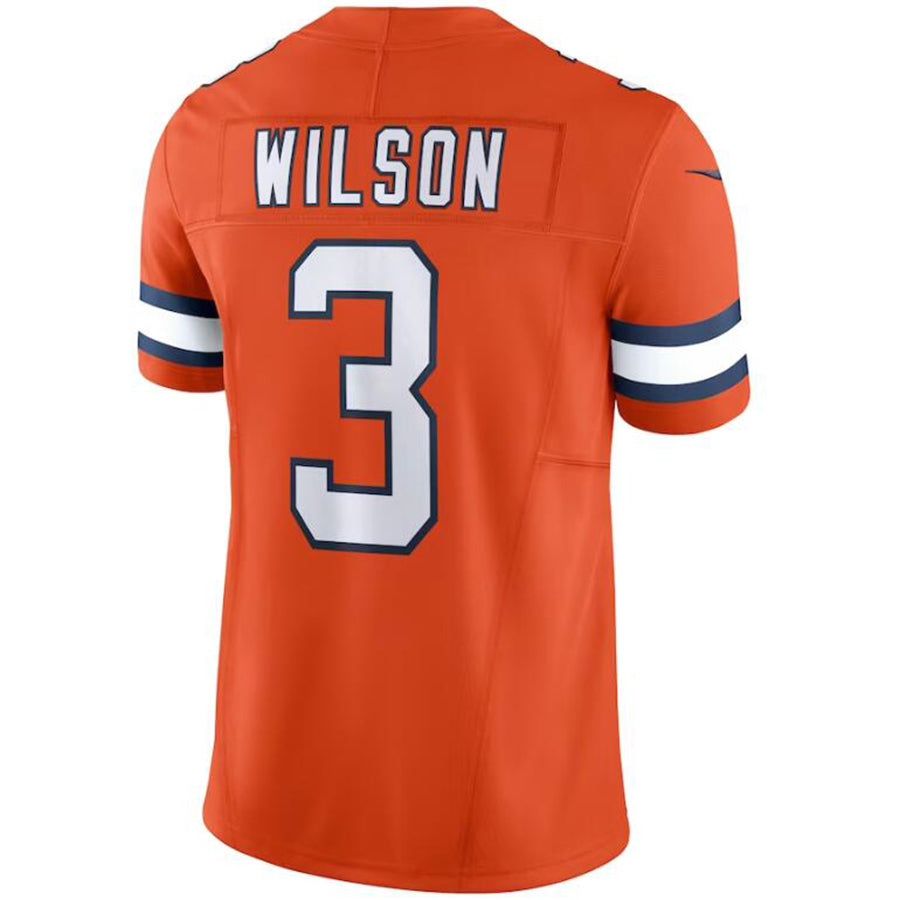 D.Broncos #3 Russell Wilson Orange Vapor F.U.S.E. Limited Player Vapor Game Football Jerseys