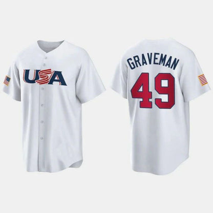 #49 KENDALL GRAVEMAN CHICAGO WHITE SOX 2023 WORLD BASEBALL CLASSIC USA REPLICA JERSEY ¨C WHITE Stitches Player Baseball Jerseys