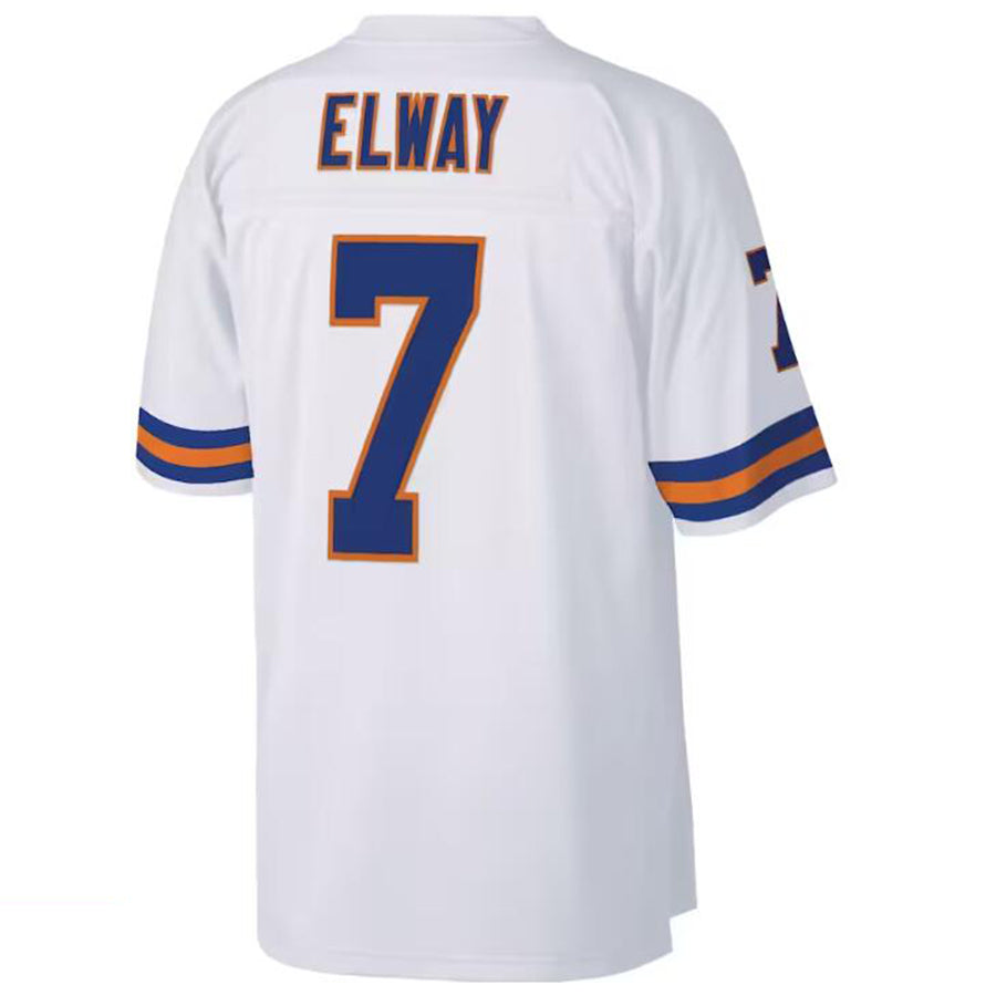 D.Broncos #7 John Elway White Stitched Player Mitchell & Ness White Legacy Replica Jersey