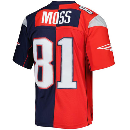 NE.Patriots #81 Randy Moss Mitchell & Ness Navy-Red 2007 Split Legacy Replica Jersey