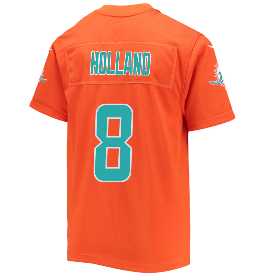 M.Dolphins #8 Jevon Holland Orange Stitched Player Vapor Game Football Jerseys