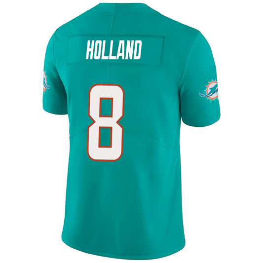 M.Dolphins #8 Jevon Holland Aqua Stitched Player Vapor Game Football Jerseys