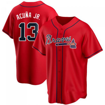 A.Braves #13 Ronald Acuna Jr. Red Alternate Jersey Stitches Baseball Jerseys