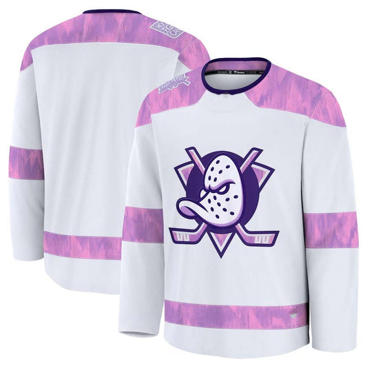 A.Ducks Fanatics 2024 Hockey Fights Cancer Practice Jersey - White Stitched American Hockey Jerseys