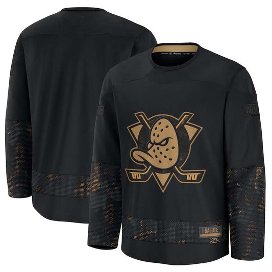 A.Ducks Fanatics 2024 Military Appreciation Practice Jersey - Black Stitched American Hockey Jerseys