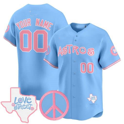 Custom Houston Astros Love Street & Peace Sign Patch Bubblegum Pink Vapor Premier Limited – All Stitched Baseball Jersey