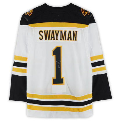 B.Bruins #1 Jeremy Swayman Fanatics Authentic Playre Jersey White Black Stitched American Hockey Jerseys