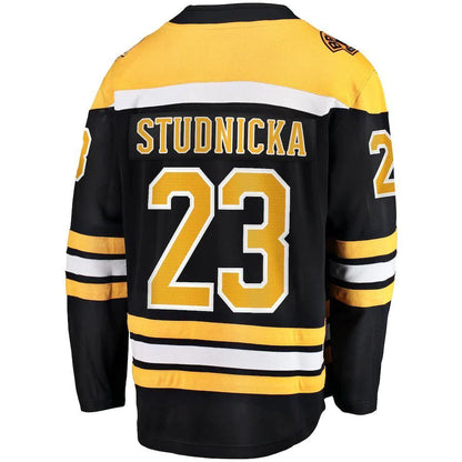 B.Bruins #23 Jack Studnicka Fanatics Branded Home Breakaway Player Jersey Black Stitched American Hockey Jerseys