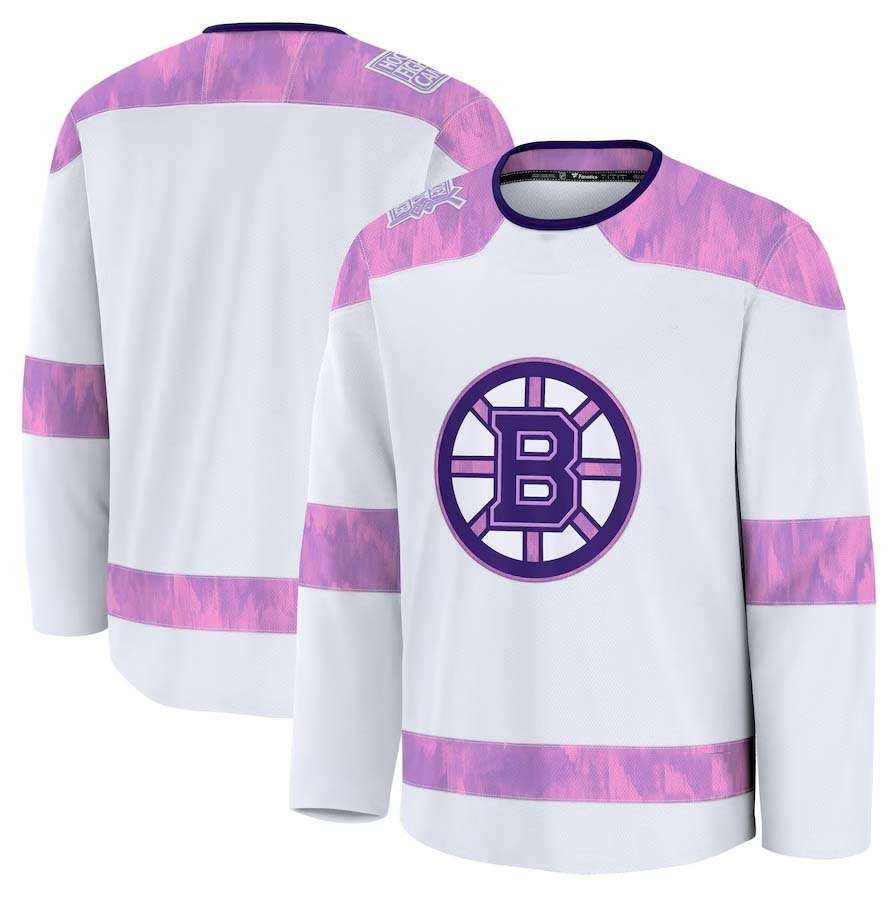 B.Bruins Fanatics 2024 Hockey Fights Cancer Practice Jersey - White Stitched American Hockey Jerseys