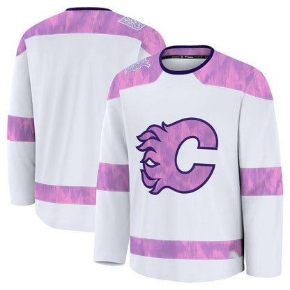 C.Flames Fanatics 2024 Hockey Fights Cancer Practice Jersey - White Stitched American Hockey Jerseys