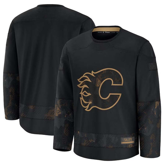 C.Flames Fanatics 2024 Military Appreciation Practice Jersey - Black Stitched American Hockey Jerseys