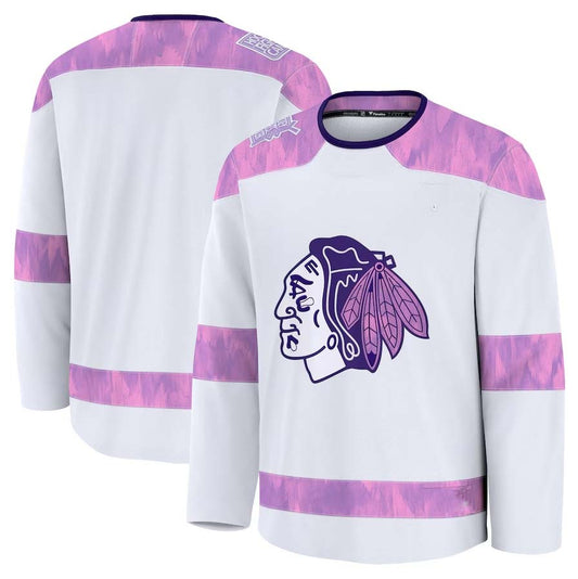 C.Blackhawks Fanatics 2024 Hockey Fights Cancer Practice Jersey - White Stitched American Hockey Jerseys