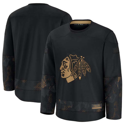 C.Blackhawks Fanatics 2024 Military Appreciation Practice Jersey - Black Stitched American Hockey Jerseys