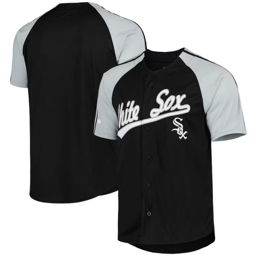 Custom Chicago White Sox Stitches Black Button-Down Raglan Fashion Jersey