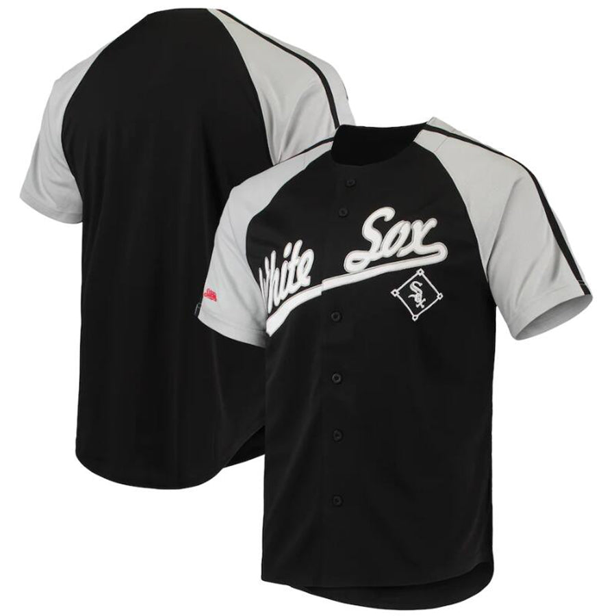 Custom Chicago White Sox Stitches Black Button-Down Raglan Replica Jersey