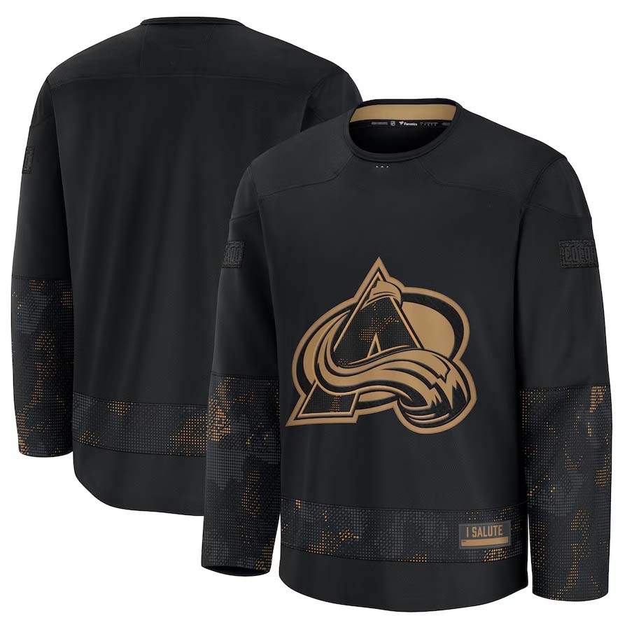 C.Avalanche Fanatics 2024 Military Appreciation Practice Jersey - Black Stitched American Hockey Jerseys