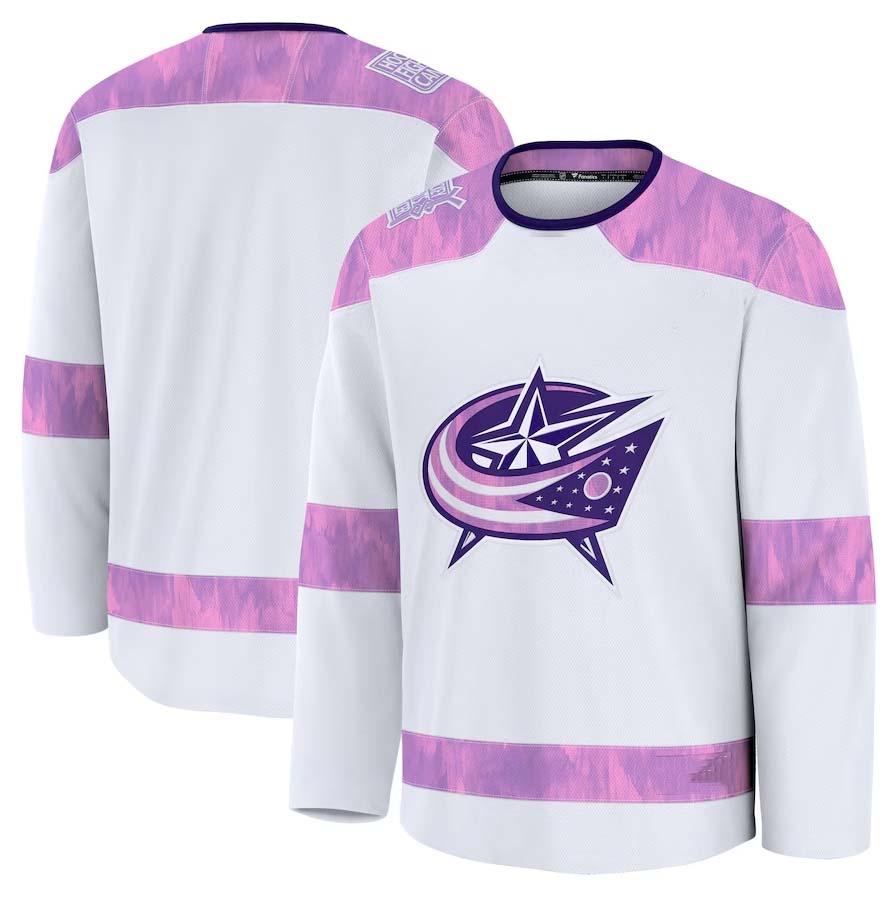 C.Blue Jackets Fanatics 2024 Hockey Fights Cancer Practice Jersey - White Stitched American Hockey Jerseys