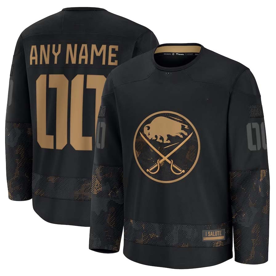 Custom B.Sabres Fanatics 2024 Military Appreciation Personalized Long Sleeve Practice Jersey - Black Stitched American Hockey Jerseys