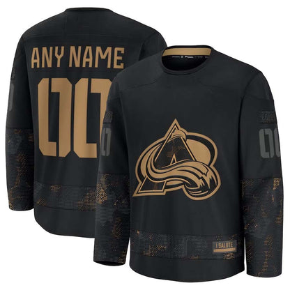 Custom C.Avalanche Fanatics 2024 Military Appreciation Personalized Long Sleeve Practice Jersey - Black Stitched American Hockey Jerseys