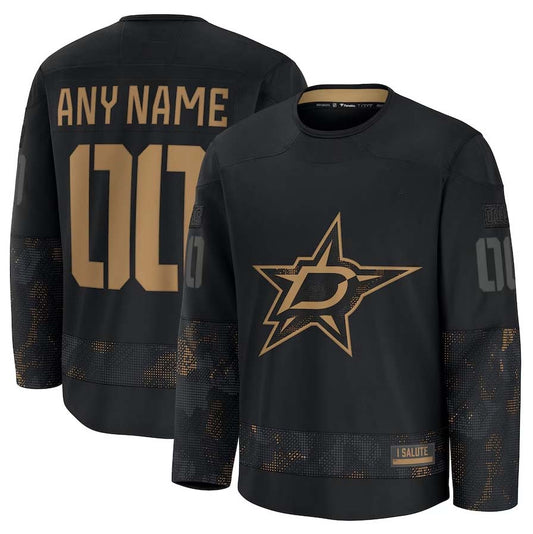 Custom D.Stars Fanatics Fanatics 2024 Military Appreciation Personalized Long Sleeve Practice Jersey - Black Stitched American Hockey Jerseys