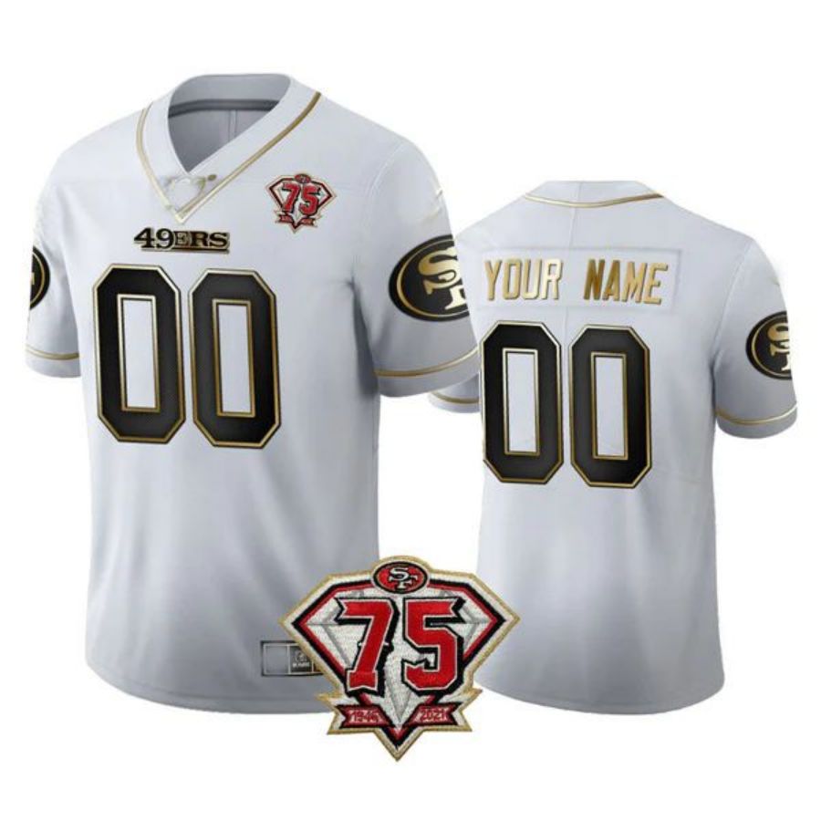 Custom Football SF.49ers White Golden Stitched American Game Football Jerseys