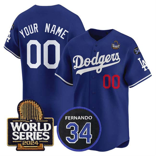 Custom Los Angeles Dodgers ACTIVE PLAYER Royal 2024 World Series With Fernando Memorial Patch Limited Stitched Baseball Jersey