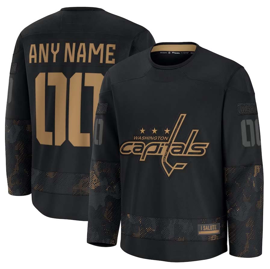 Custom W.Capitals Fanatics 2024 Military Appreciation Personalized Long Sleeve Practice Jersey - Black Stitched American Hockey Jerseys