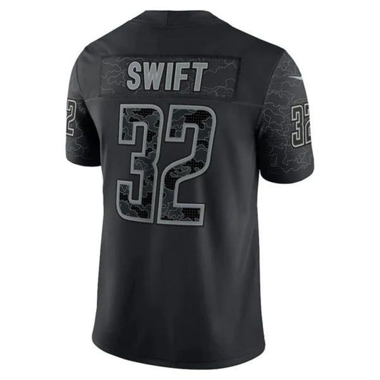 D.Lions #32 D'Andre Swift Black RFLCTV Limited Player Game Football Jerseys