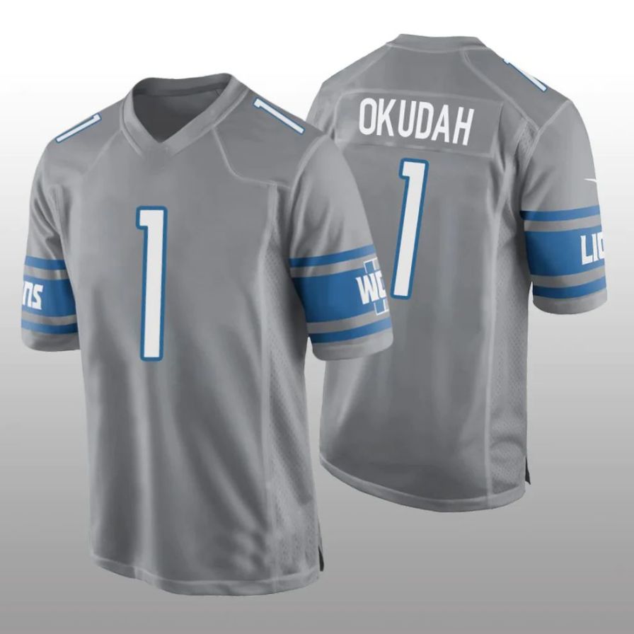 D.Lions #1 Jeff Okudah Alternate Game Player Jersey - Silver Stitched American Football Jerseys