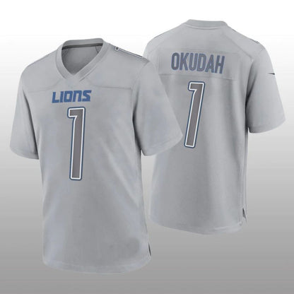 D.Lions #1 Jeff Okudah Gray Game Player Atmosphere Jersey Stitched American Football Jerseys