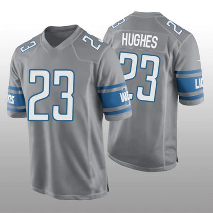 D.Lions #23 Mike Hughes Game Player Jersey - Silver Stitched American Football Jerseys