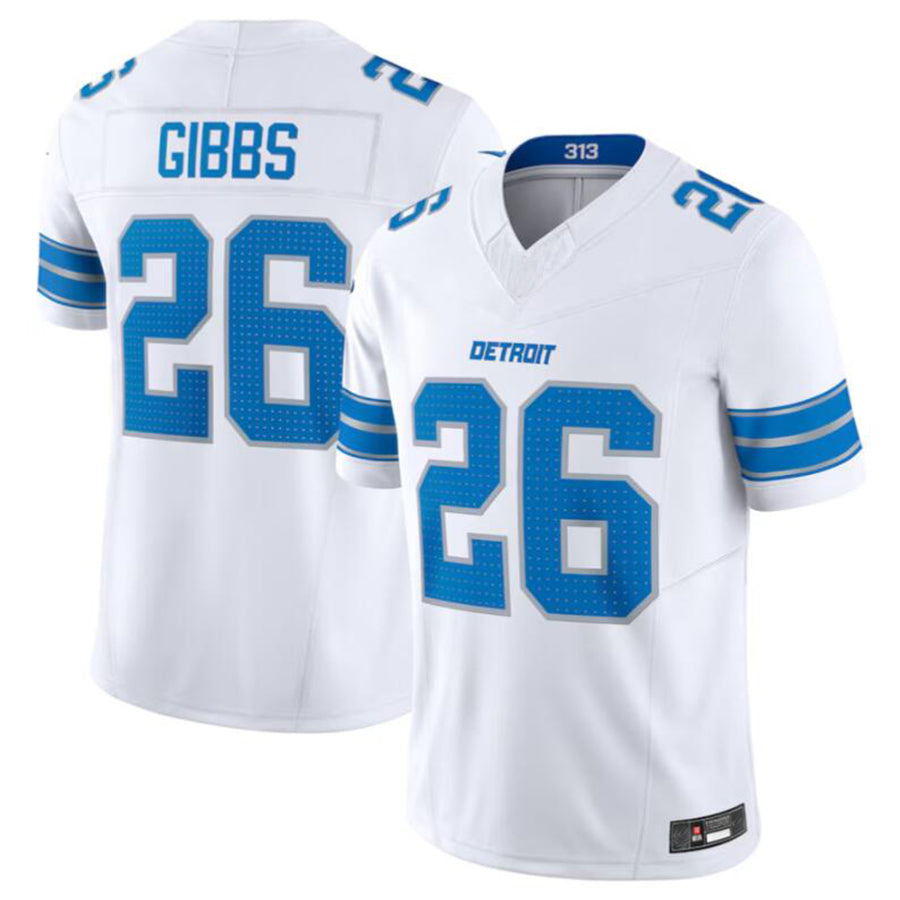 D.Lions #26 Jahmyr Gibbs White Vapor F.U.S.E. Limited Jersey American Stitched Football Jerseys