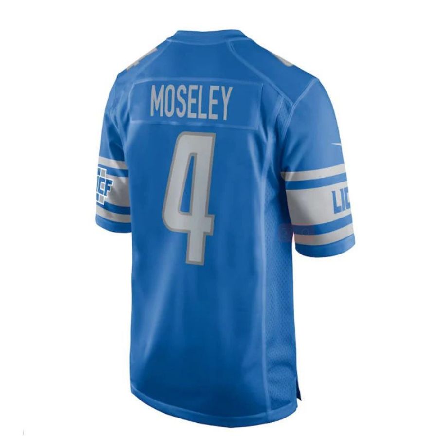 D.Lions #4 Emmanuel Moseley Game Player Jersey - Blue Stitched American Football Jerseys