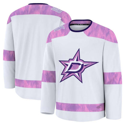 D.Stars Fanatics 2024 Hockey Fights Cancer Practice Jersey - White Stitched American Hockey Jerseys