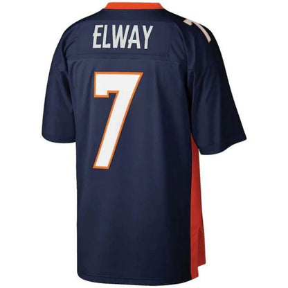 D.Broncos #7 John Elway Navy Stitched Player Mitchell & Ness White Legacy Replica Jersey