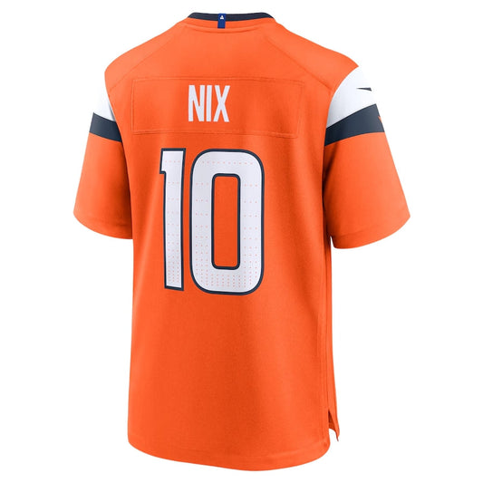 D.Broncos #10 Bo Nix Player Orange Game Jersey -Stitched American Football Jerseys