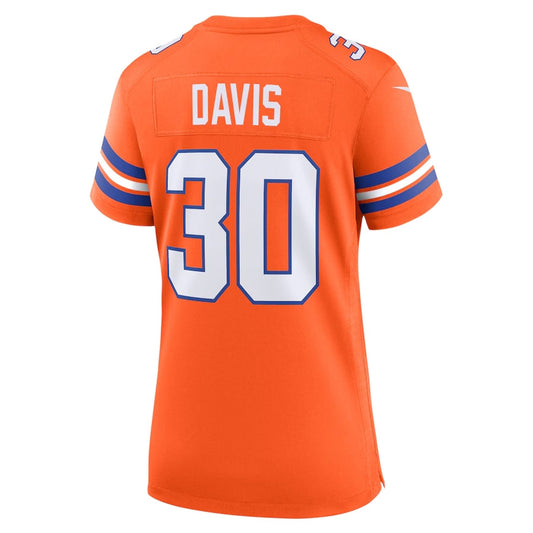 D.Broncos #30 Terrell Davis Orange Mile High Collection 1977 Throwback Retired Player Game Football Jerseys