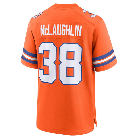 D.Broncos #38 Jaleel McLaughlin Orange Mile High Collection 1977 Throwback Player Game Football Jerseys