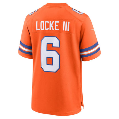 D.Broncos #6 P.J. Locke III Orange Mile High Collection 1977 Throwback Player Game Football Jerseys