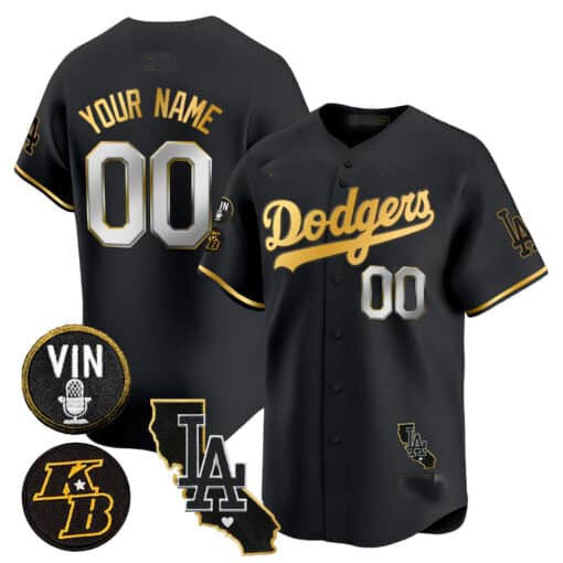 Custom Los Angeles Dodgers Vin Patch & Kobe Bryant Gold Trim Vapor Premier Limited V2 – All Stitched Baseball Jersey