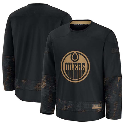 E.Oilers Fanatics 2024 Military Appreciation Practice Jersey - Black Stitched American Hockey Jerseys