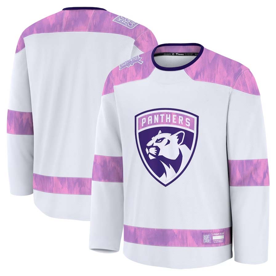 F.Panthers Fanatics 2024 Hockey Fights Cancer Practice Jersey - White Stitched American Hockey Jerseys