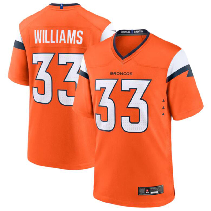 Football Jersey D.Broncos #33 Javonte Williams Player Orange Game Jersey Stitched American Jerseys