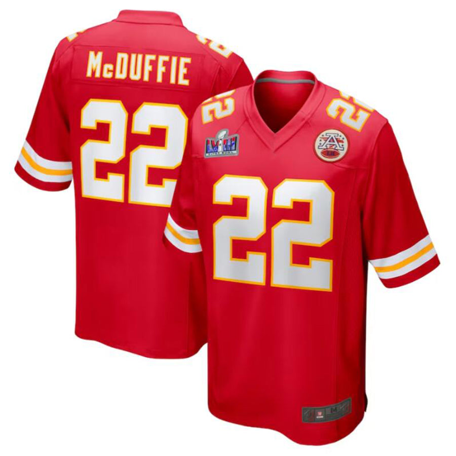 KC.Chiefs #22 Trent McDuffie Red Super Bowl LVIII Game Jersey American Stitched Football Jerseys