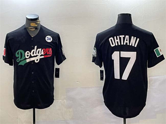 Los Angeles Dodgers #17 Shohei Ohtani Black Mexico 2024 World Series With No. 34 Patch Cool Base Stitched Baseball Jersey